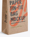 Kraft Paper Bag w/ a Metallic Tin-Tie Mockup - Halfside View