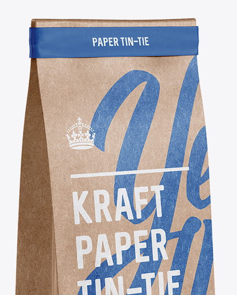 Kraft Paper Bag w/ a Paper Tin-Tie Mockup - Halfside View