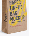 Kraft Paper Bag w/ a Plastic Tin-Tie Mockup - Halfside View