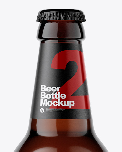 Amber Glass Bottle With Lager Beer Mockup