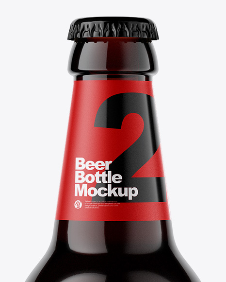 Amber Glass Bottle With Dark Beer Mockup