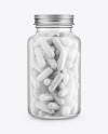 Clear Glass Bottle With Pills Mockup - Front View