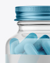 Clear Glass Bottle With Pills Mockup - Front View