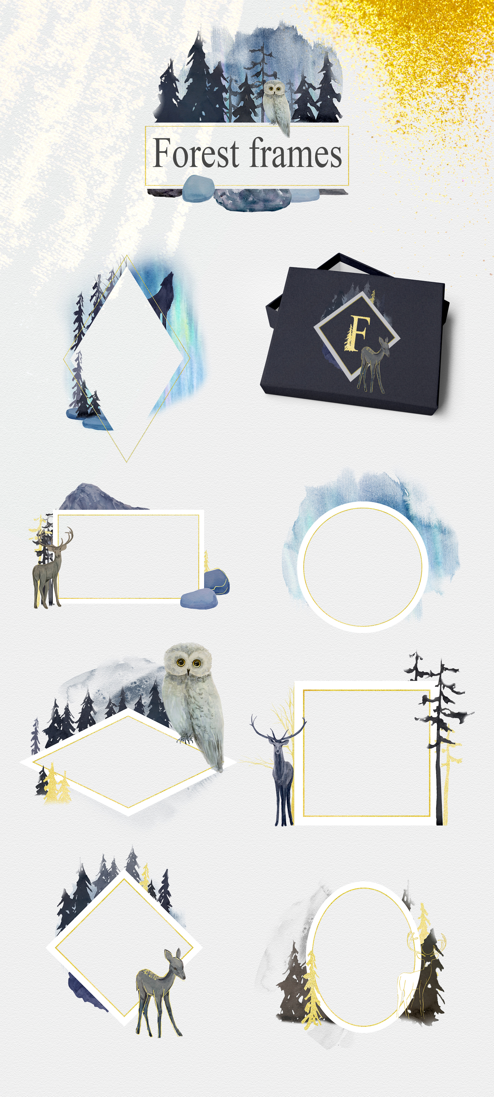 Aurora borealis. Watercolor set Aurora borealis. Watercolor set
