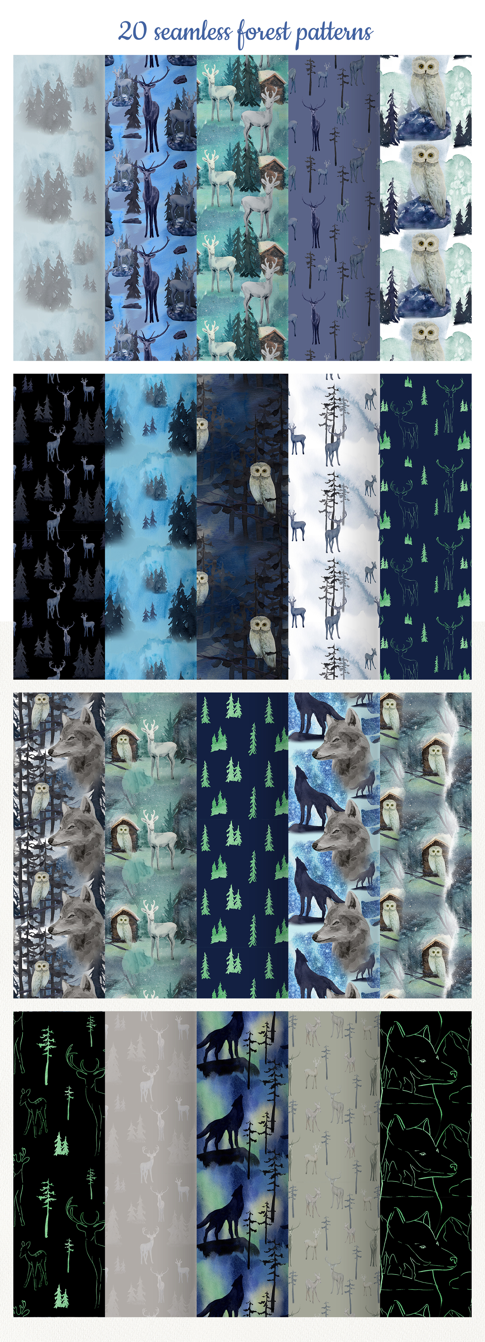 Aurora borealis. Watercolor set Aurora borealis. Watercolor set