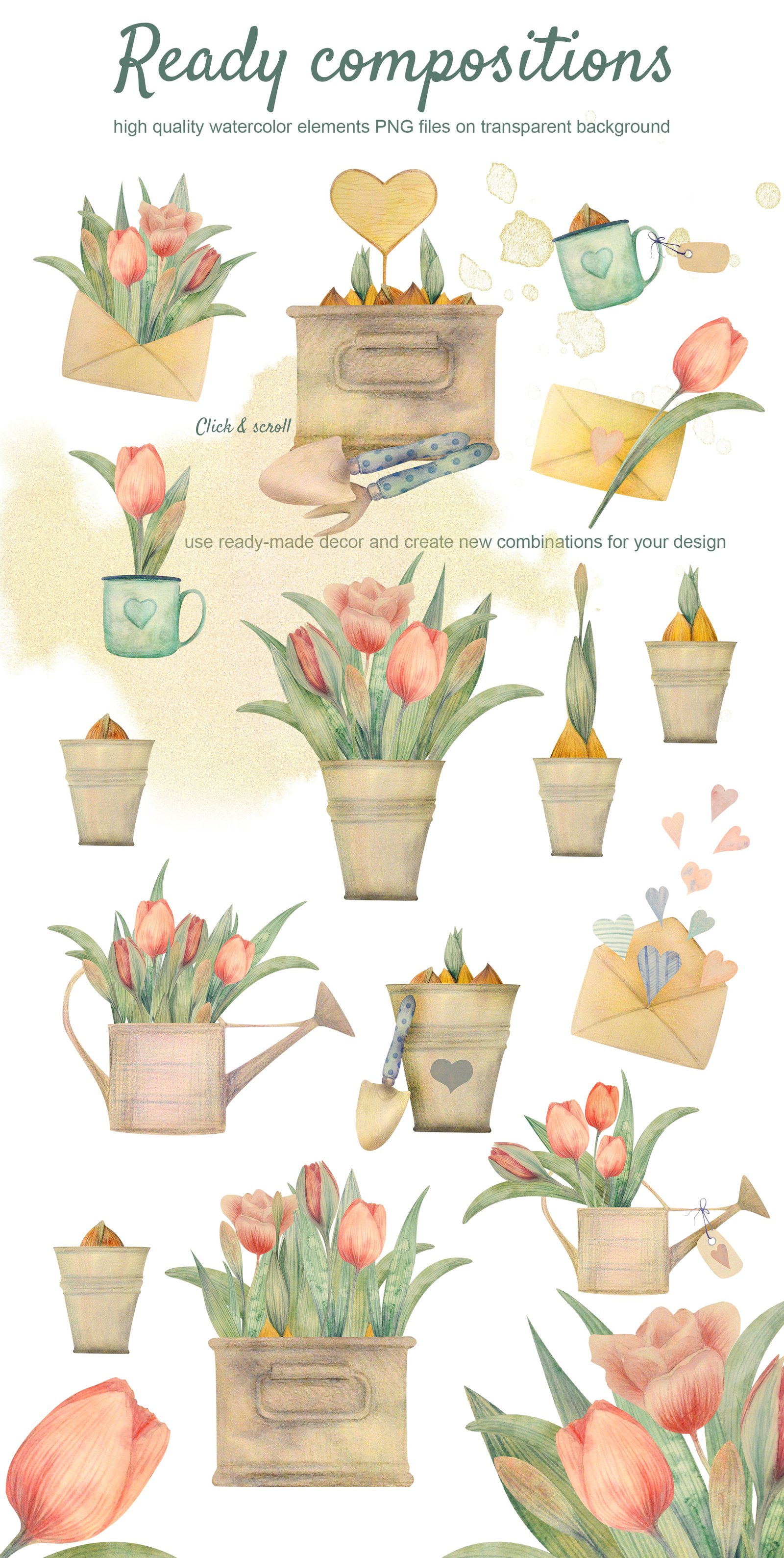 HELLO SPRING. Watercolor tulip set HELLO SPRING. Watercolor tulip set