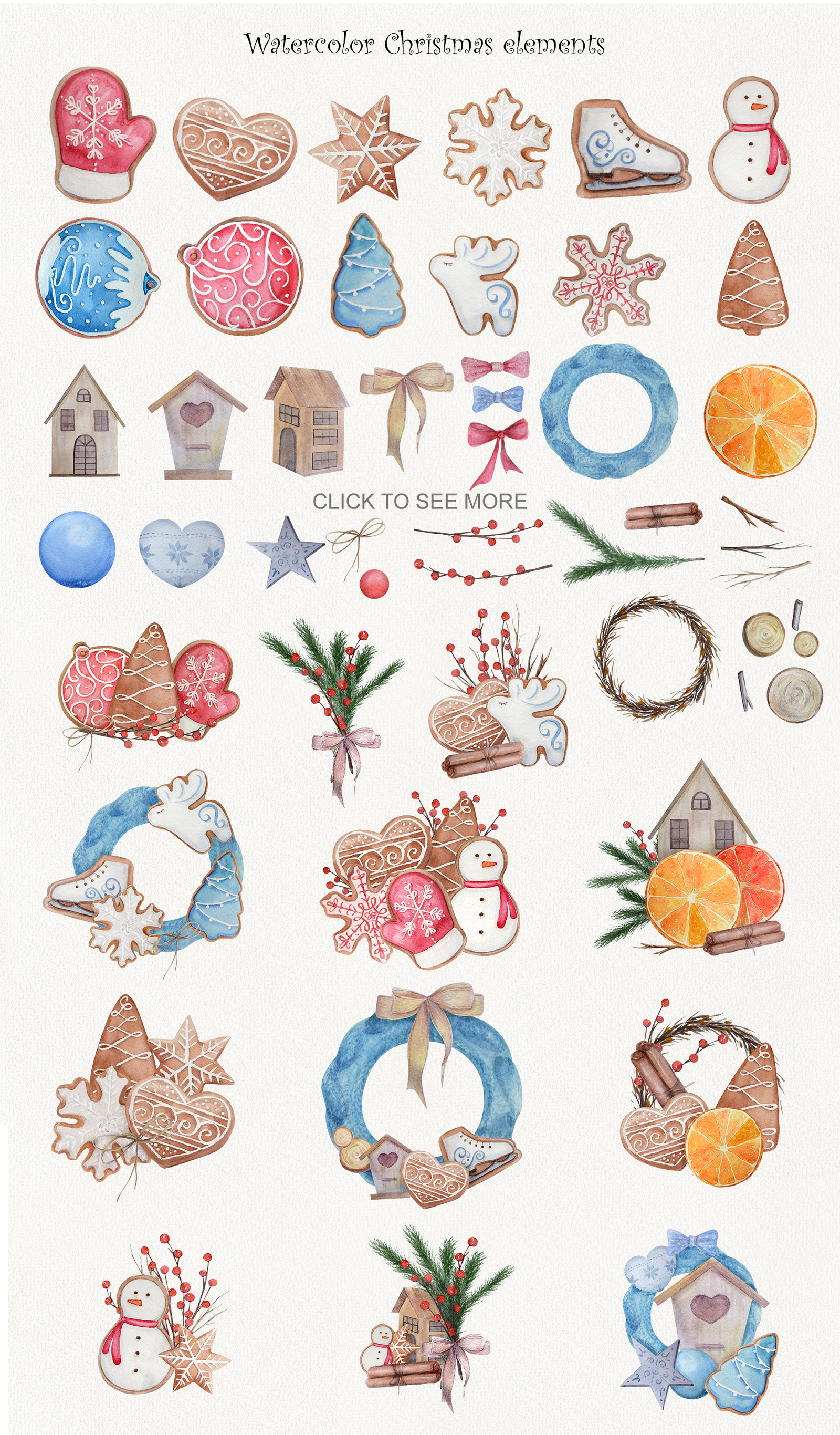 Watercolor Christmas cookies set Watercolor Christmas cookies set