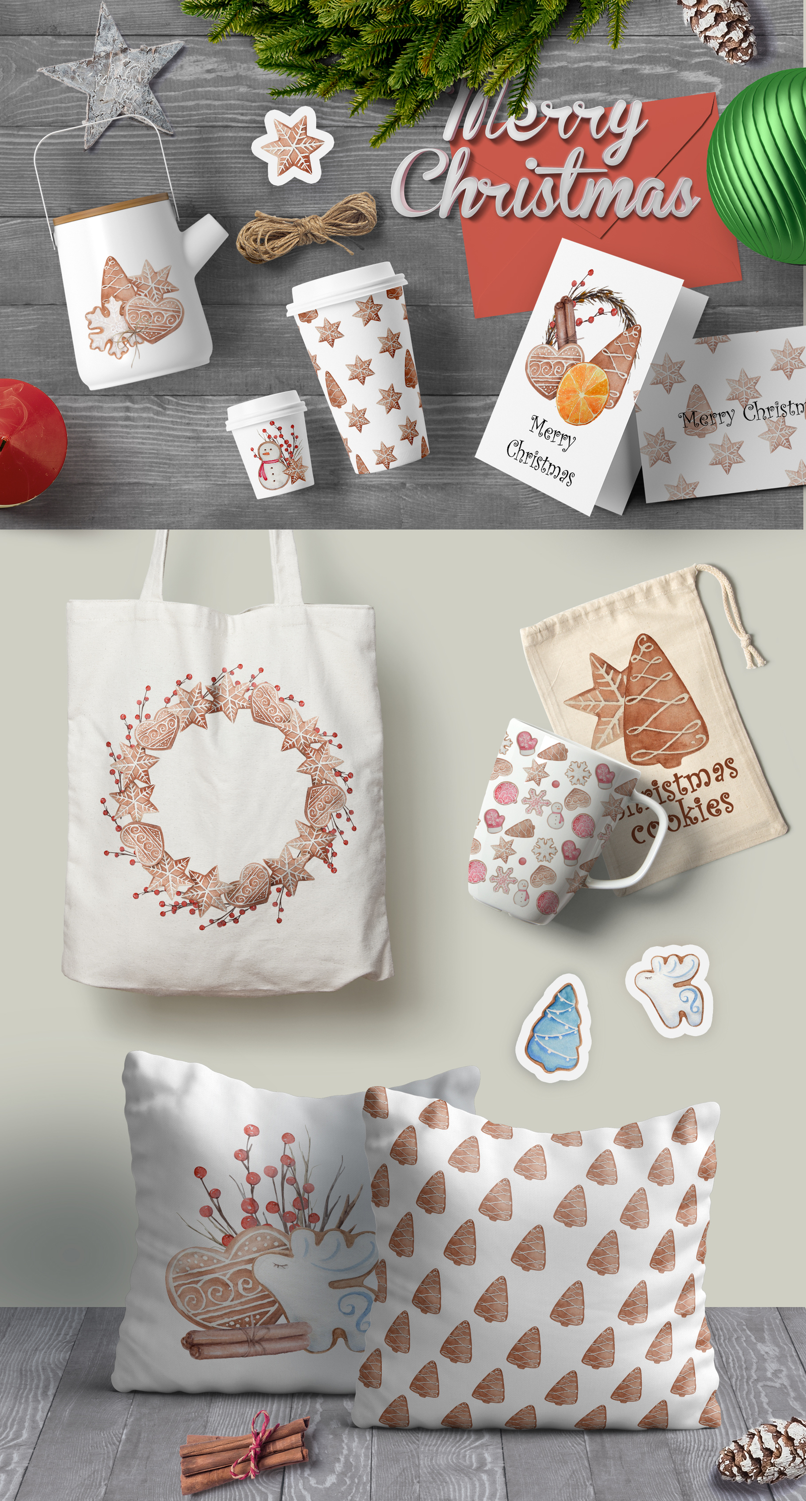 Watercolor Christmas cookies set Watercolor Christmas cookies set