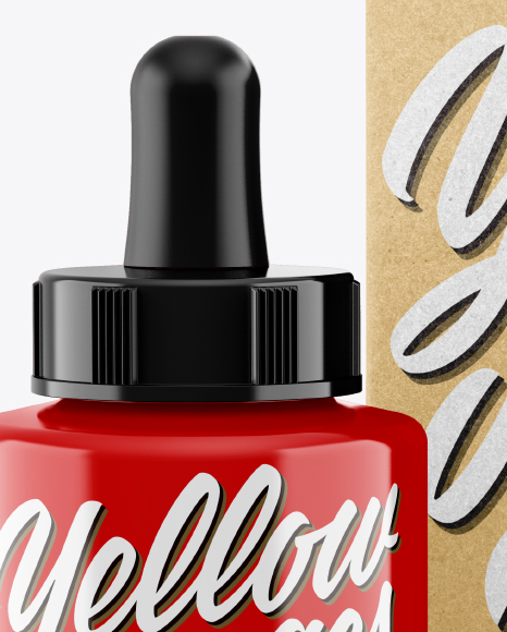 Glossy Dropper Bottle w/ Kraft Box Mockup