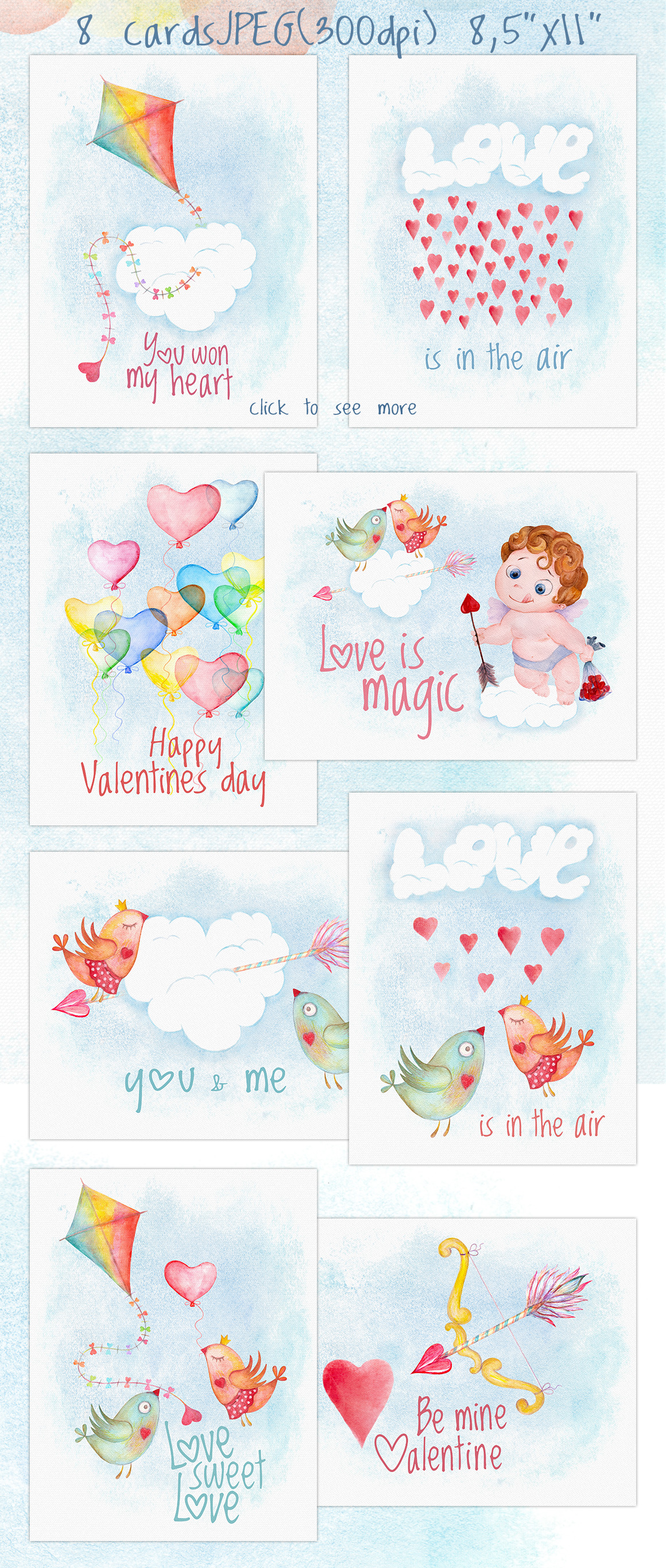 Valentines day love watercolor set