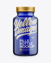 Blue Glass Pills Bottle Mockup - Front View