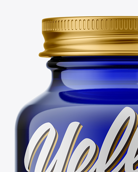 Blue Glass Pills Bottle Mockup - Front View