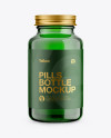 Green Glass Pills Bottle Mockup - Front View