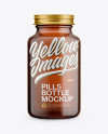 Amber Glass Pills Bottle Mockup - Front View