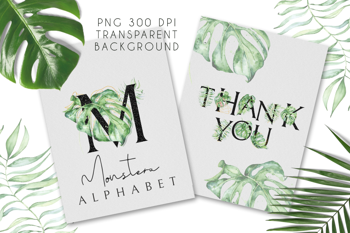 Monstera Watercolor Black Alphabet Monstera Watercolor Black Alphabet