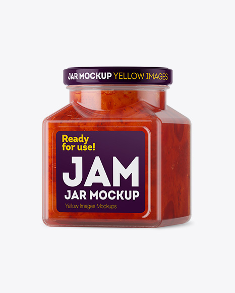 Glass Strawberry Jam Jar Mockup - Halfside View - Glass+Jar+With+Mustard+Mockup+Halfside+View+In+Jar+Mockups+On