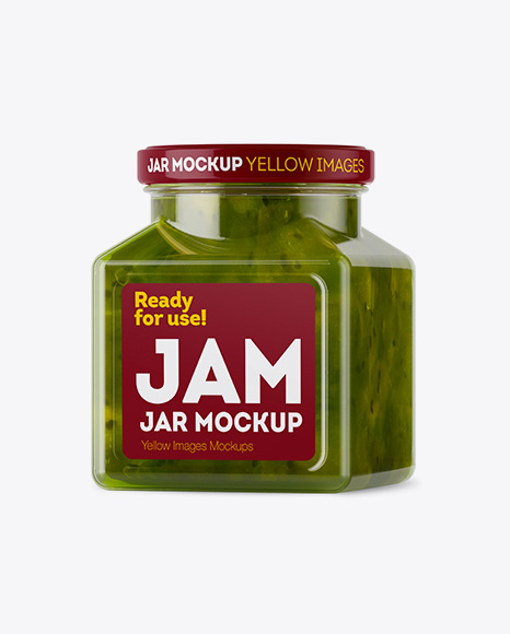 Glass Kiwi Jam Jar Mockup - Halfside View - Glass+Jar+With+Mustard+Mockup+Halfside+View+In+Jar+Mockups+On