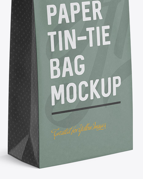 Paper Bag w/ a Kraft Paper Tin-Tie Mockup - Halfside View