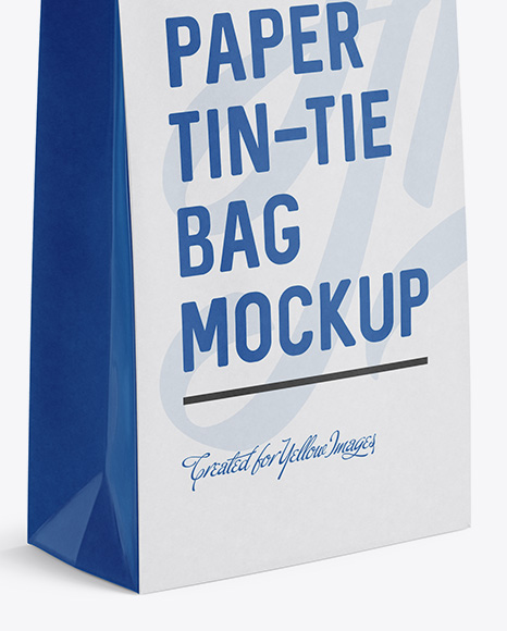 Paper Bag w/ a Paper Tin-Tie Mockup - Halfside View