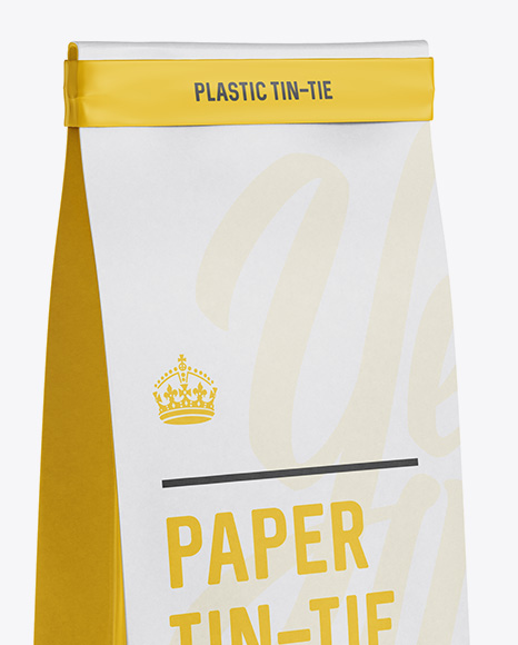 Paper Bag w/ a Plastic Tin-Tie Mockup - Halfside View