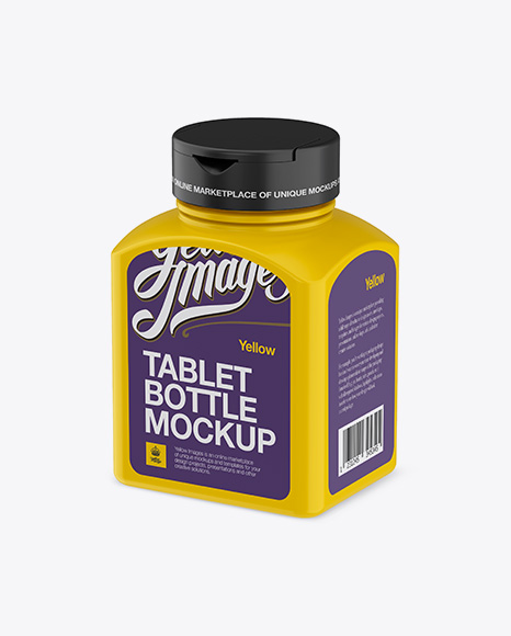 Plastic Pills Bottle Mockup - Halfside View (High-Angle Shot)