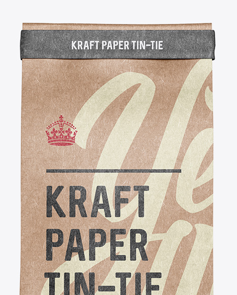 Kraft Paper Bag w/ a Kraft Paper Tin-Tie Mockup - Front View