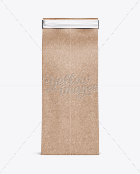 Kraft Paper Bag w/ a Metallic Paper Tin-Tie Mockup - Front View