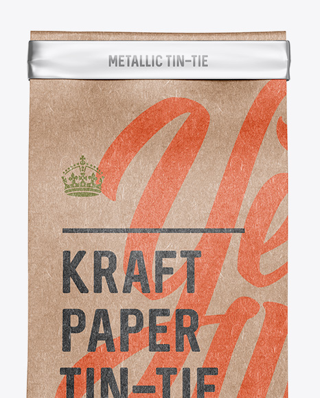 Kraft Paper Bag w/ a Metallic Paper Tin-Tie Mockup - Front View