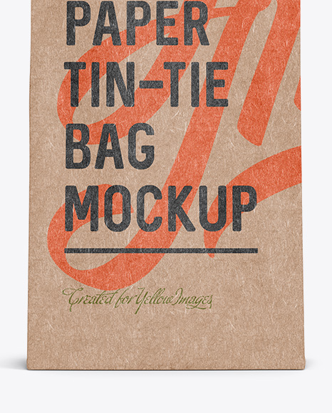 Kraft Paper Bag w/ a Metallic Paper Tin-Tie Mockup - Front View