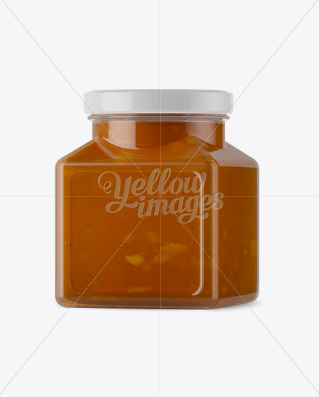 Glass Apple Jam Jar Mockup - Halfside View Glass Apple Jam Jar Mockup - Halfside View