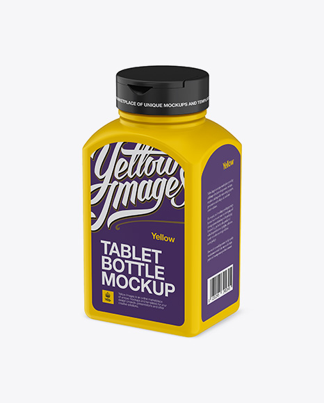 Plastic Pills Bottle Mockup - Halfside View (High-Angle Shot)