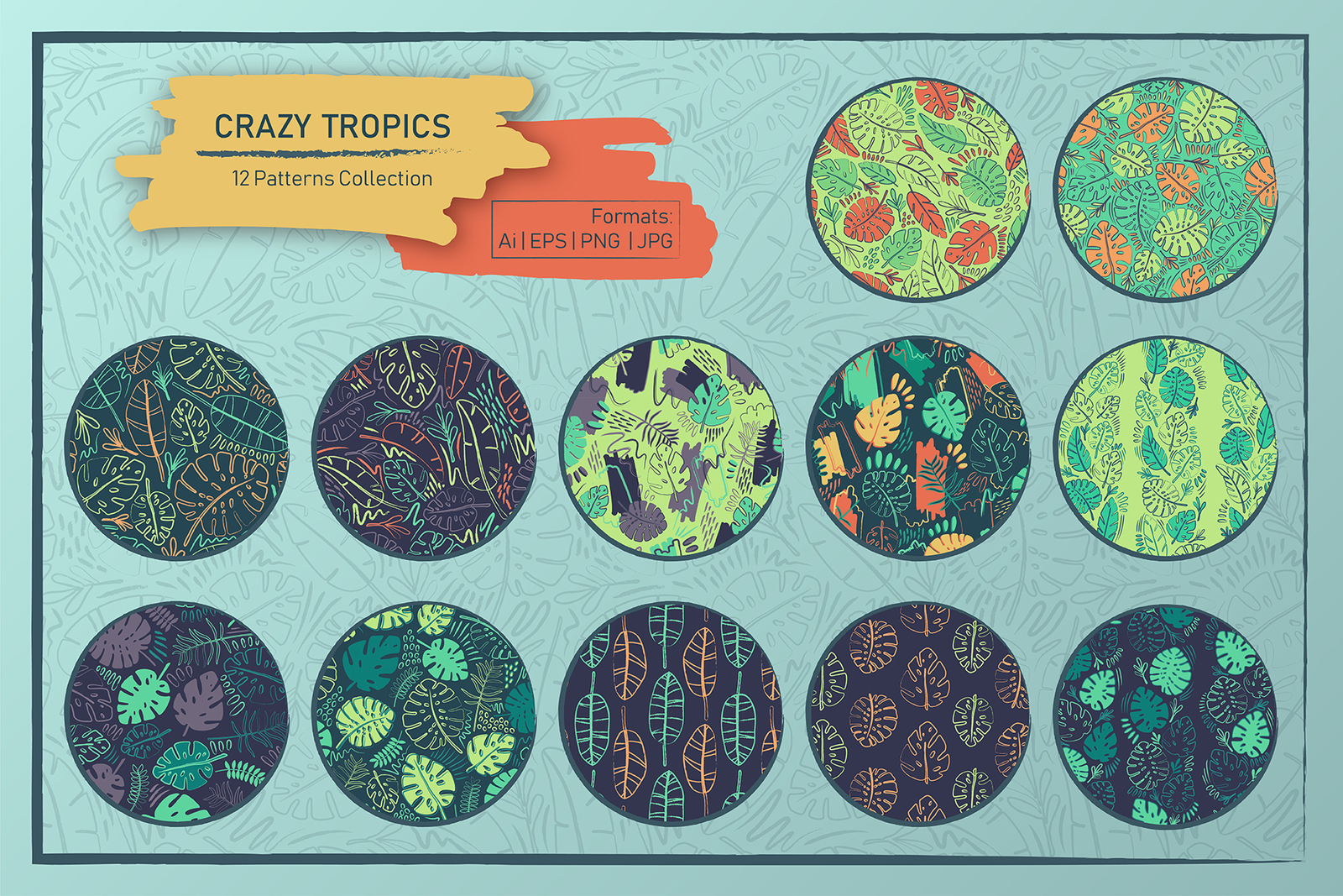 Crazy Tropics. 12 Patterns Set