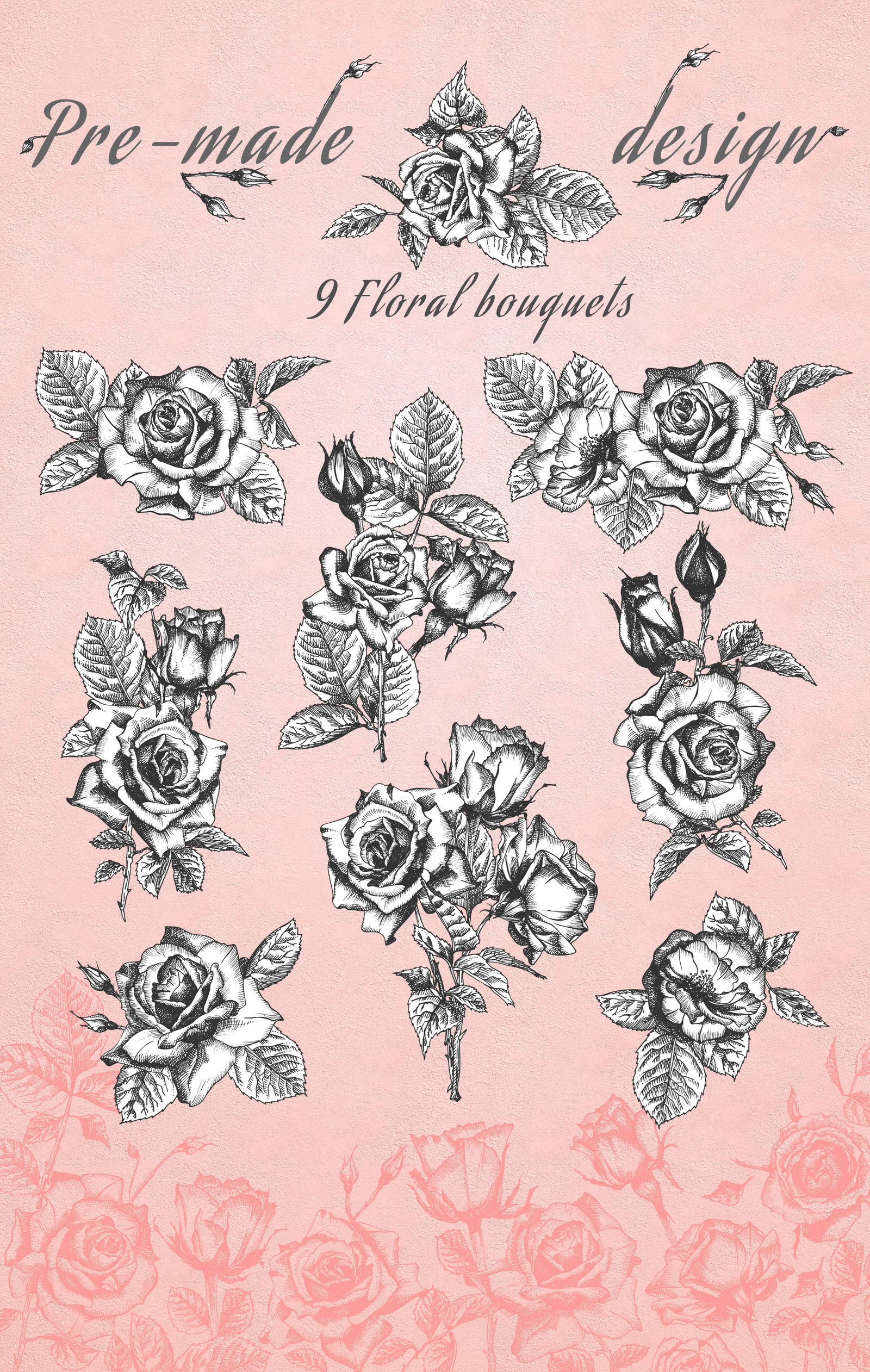 Hand drawn sketch Roses, Vector botanical illustrations Hand drawn sketch Roses, Vector botanical illustrations