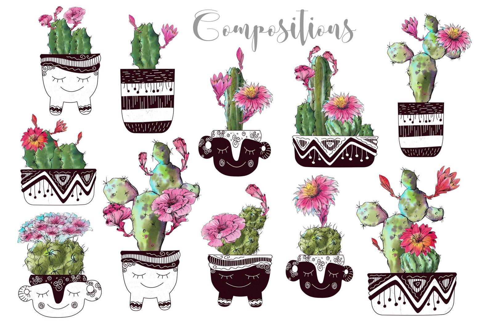 Watercolor Cactus Creator + Pattern Watercolor Cactus Creator + Pattern
