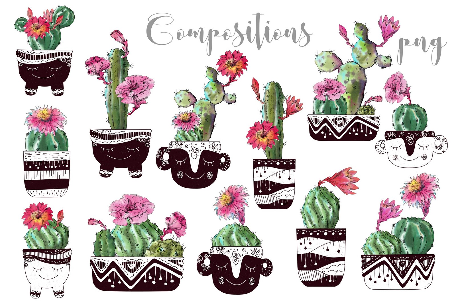 Watercolor Cactus Creator + Pattern Watercolor Cactus Creator + Pattern