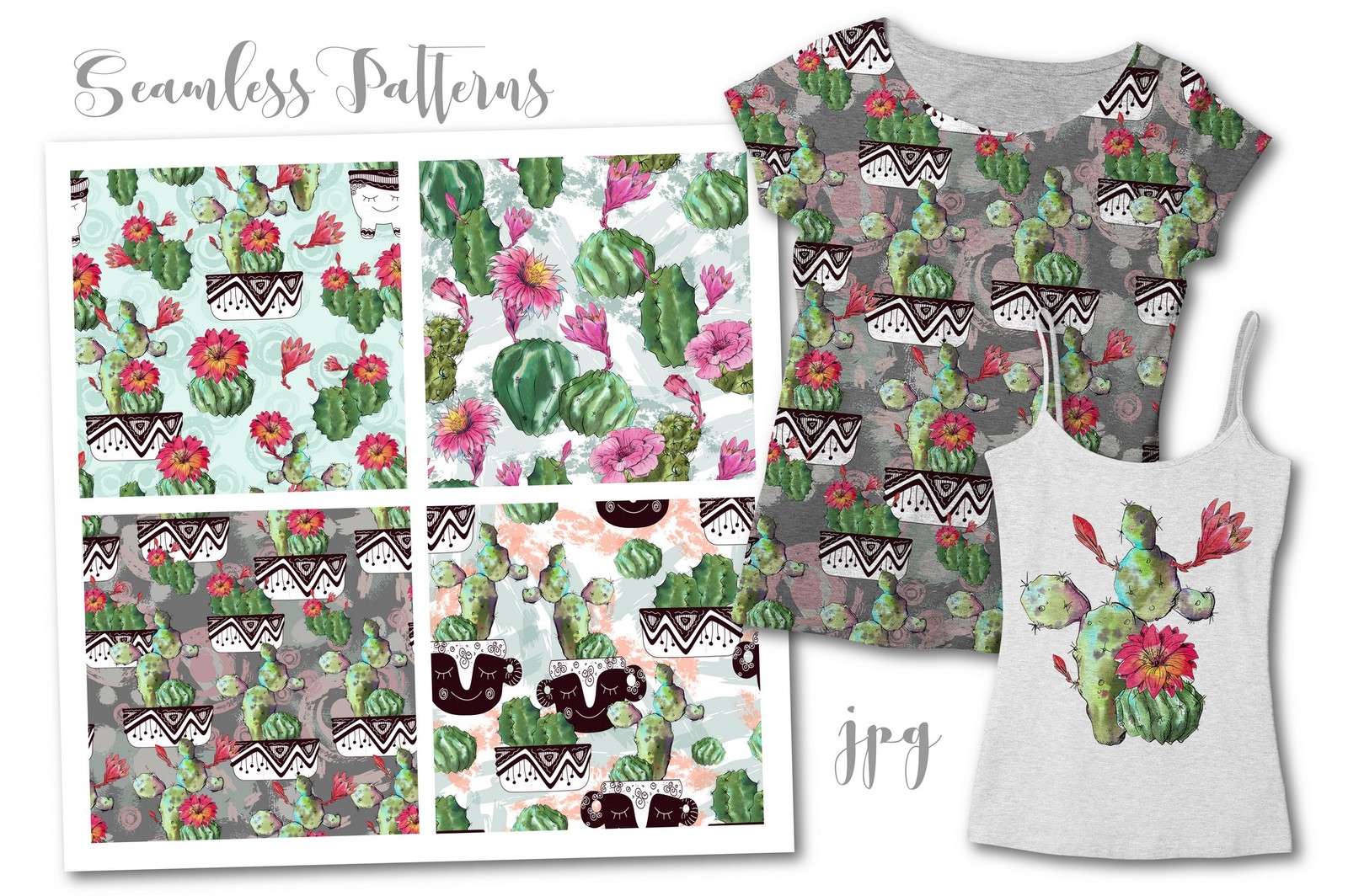 Watercolor Cactus Creator + Pattern