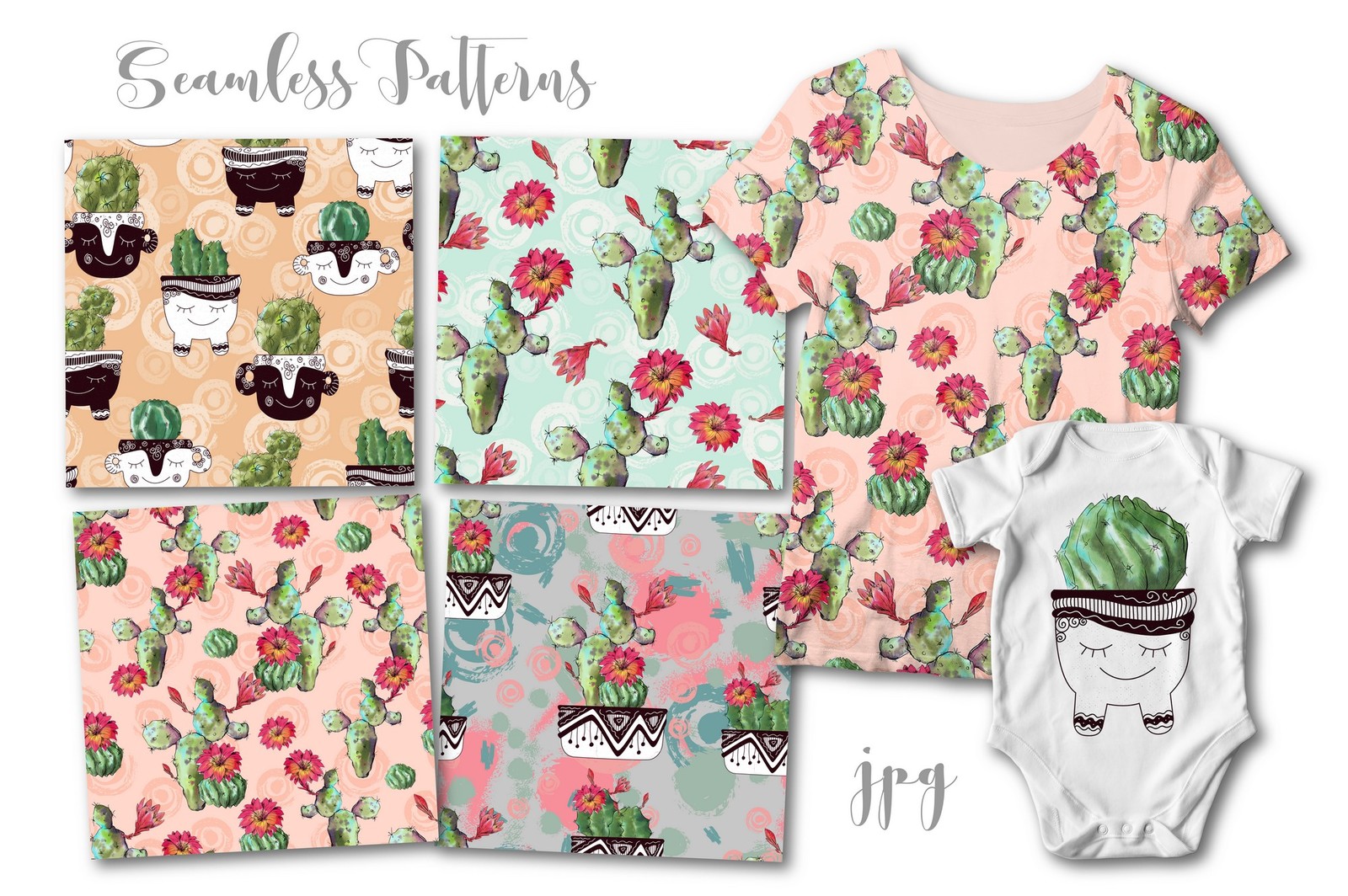 Watercolor Cactus Creator + Pattern Watercolor Cactus Creator + Pattern