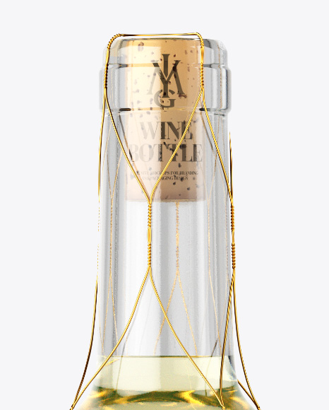 Clear Glass White Wine Bottle with Golden Wire Mockup