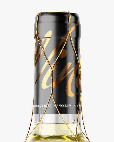 Clear Glass White Wine Bottle with Golden Wire Mockup