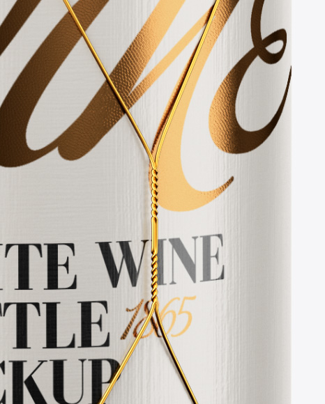 Clear Glass White Wine Bottle with Golden Wire Mockup