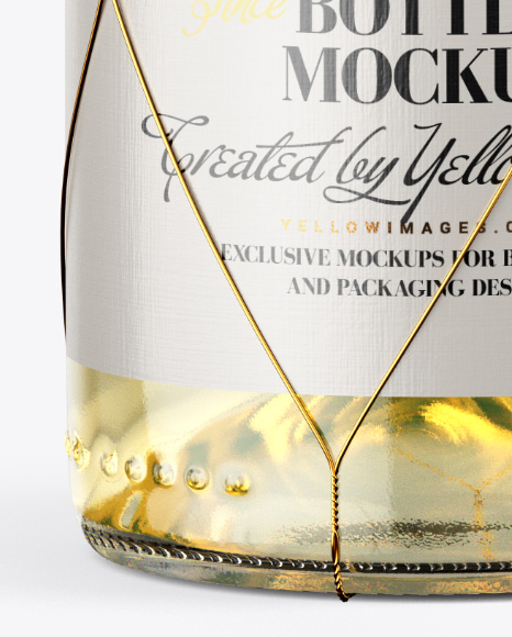 Clear Glass White Wine Bottle with Golden Wire Mockup