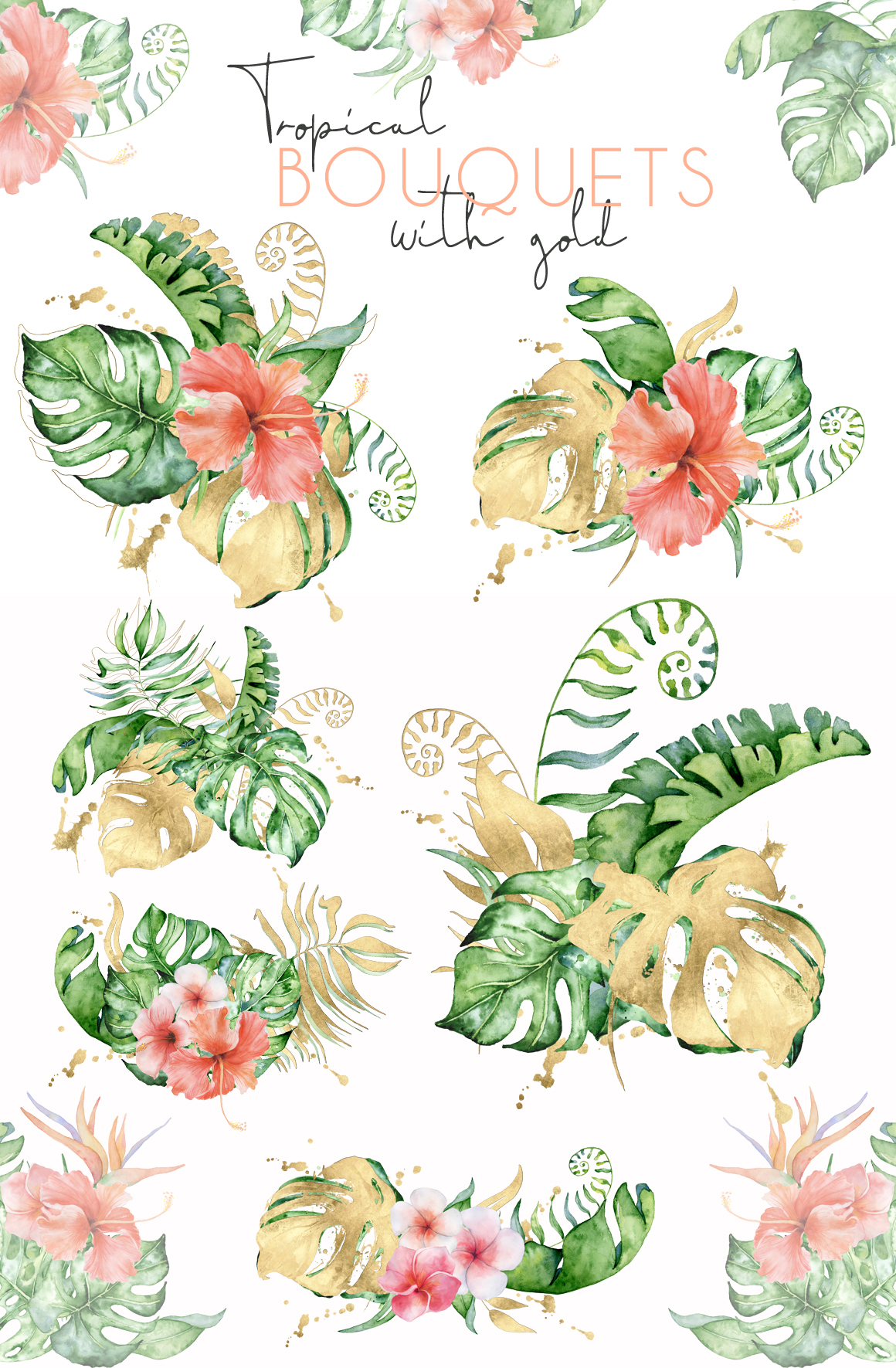 18 Tropical bouquets watercolor