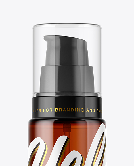 Amber Cosmetic Bottle with Pump Mockup Amber Cosmetic Bottle with Pump Mockup