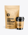 Kraft Pouch w/ Coffee Cup Mockup