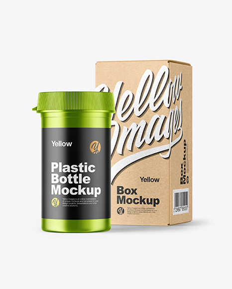 Metallic Pills Bottle with Box Mockup