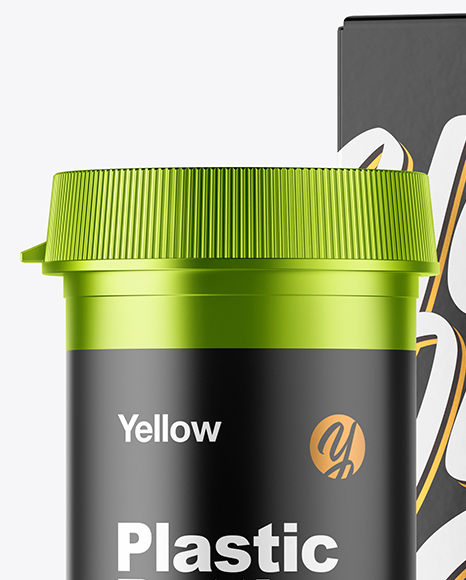 Metallic Pills Bottle with Box Mockup Metallic Pills Bottle with Box Mockup