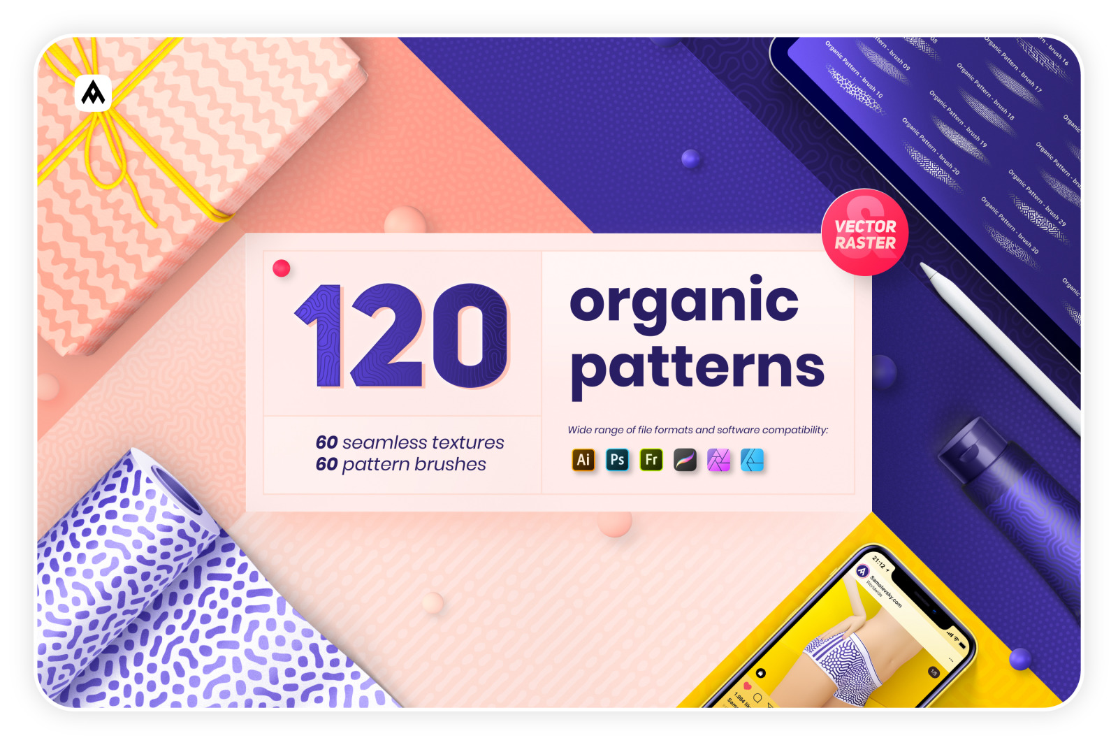 Organic patterns - 120 textures and brushes collection