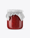 Glass Raspberry Jam Jar w/ Fabric Cap Mockup