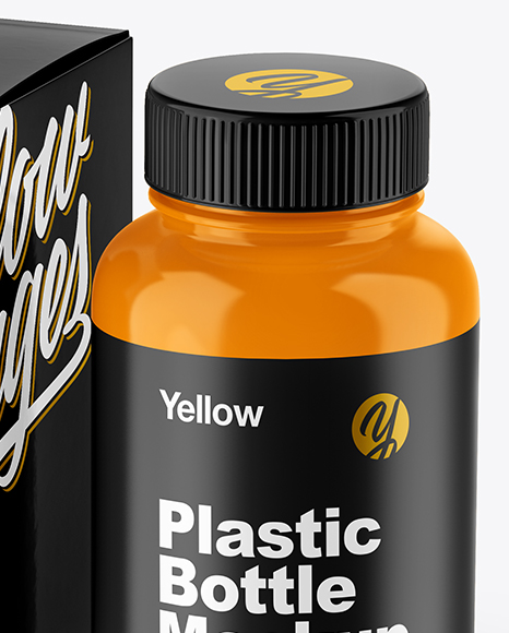 Glossy Pills Bottle with Box Mockup