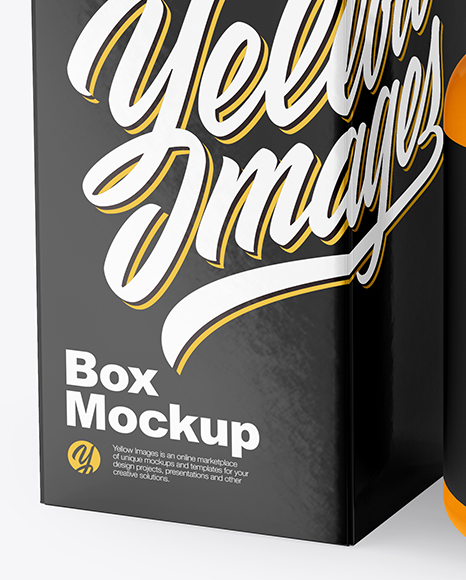 Glossy Pills Bottle with Box Mockup